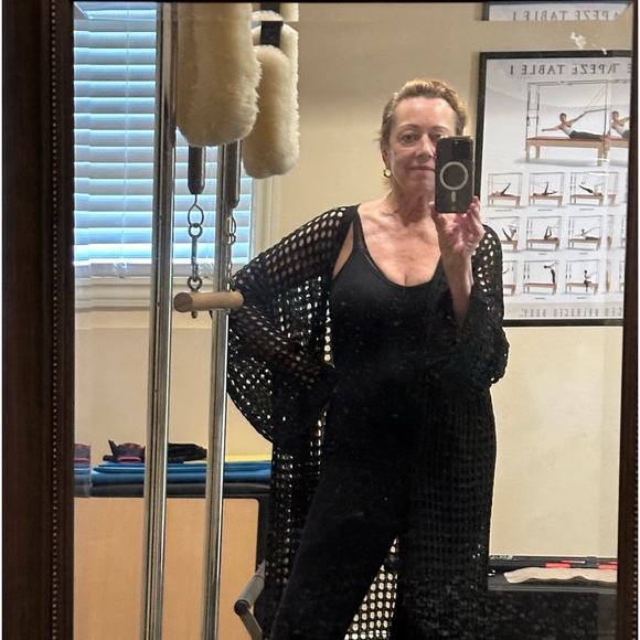 Black open weave crocheted maxi jacket sweater! - Picture 4 of 4